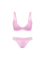 Комплект белья с пайетками Victoria's Secret Pink бюстгальтер и трусики тонг 1161149835 (Сиреневый L)