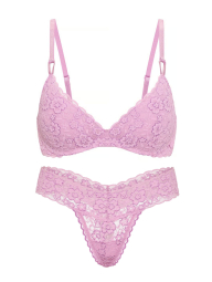 Кружевной комплект Victoria's Secret бюст Push-Up и трусики тонг 1161162797 (Сиреневый 36C/L)