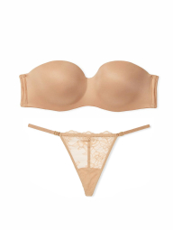 Комплект белья Victoria's Secret лиф и кружевные трусики стринги 1161339639 (Бежевый 36D/L)