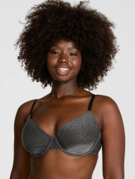 Комплект білизни з блиском Victoria's Secret Pink бюстгальтер та трусики тонг 1161432054 (Чорний 32B/XS)