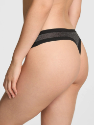 Комплект білизни з блиском Victoria's Secret Pink бюстгальтер та трусики тонг 1161432054 (Чорний 32B/XS)
