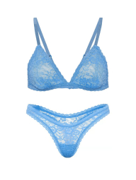 Мереживний комплект білизни Victoria's Secret бралетт триангл та трусики тонг 1161686504 (Блакитний XXL)