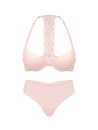 Комплект белья Victoria's Secret бюстгальтер и бесшовные трусики тонг 1161852039 (Розовый 32B/XS)