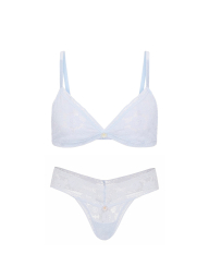 Кружевной комплект белья Victoria's Secret бралетт триангл и трусики тонг 1162153951 (Голубой S)