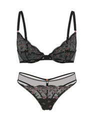 Комплект белья с вышивкой Victoria's Secret бюст и трусики чики 1162175677 (Черный 32C/XS)