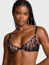 Комплект белья с вышивкой Victoria's Secret бюст и трусики чики 1162175677 (Черный 32C/XS)