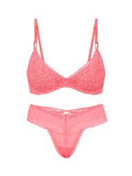 Кружевной комплект Victoria's Secret бюст Push-Up и трусики тонг 1162296747 (Розовый 34C/M)