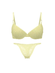 Женский кружевной комплект белья Victoria's Secret бюст Push-Up и трусики тонг 1162324073 (Желтый 34D/M)