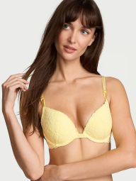Женский кружевной комплект белья Victoria's Secret бюст Push-Up и трусики тонг 1162324073 (Желтый 34D/M)