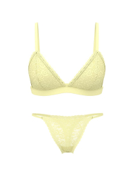 Жіночий мереживний комплект білизни Victoria's Secret бралетт та трусики тонг 1162393781 (Жовтий S)