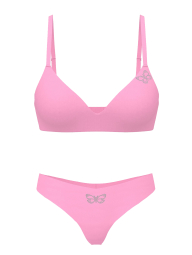Комплект білизни зі стразами Victoria's Secret Pink погруддя та безшовні трусики тонг 1162590884 (Рожевий 36B/M)