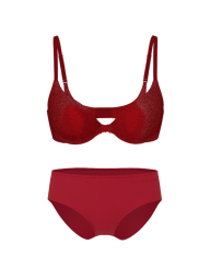 Комплект белья с шиммером Victoria's Secret бюстгальтер Push-Up и трусики бикини 1162691115 (Красный 34C/M)