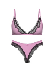 Комплект белья с кружевом Victoria's Secret бралетт триангл и трусики тонг 1162701051 (Розовый XL)