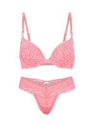 Женский кружевной комплект белья Victoria's Secret бюст Push-Up и трусики тонг 1162851924 (Розовый 34B/S)