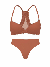 Комплект белья Victoria's Secret бюстгальтер и трусики тонг 1162872938 (Коричневый 34D/M)