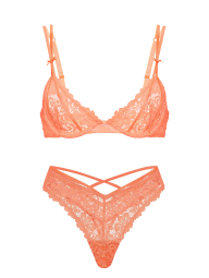 Мереживний комплект білизни Victoria's Secret бюстгальтер та трусики тонг 1163084690 (Помаранчевий 34B/M)