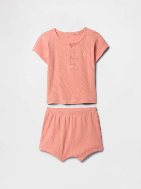 Детский комплект GAP футболка и шорты в рубчик 1159846066 (Розовый 3-6M)