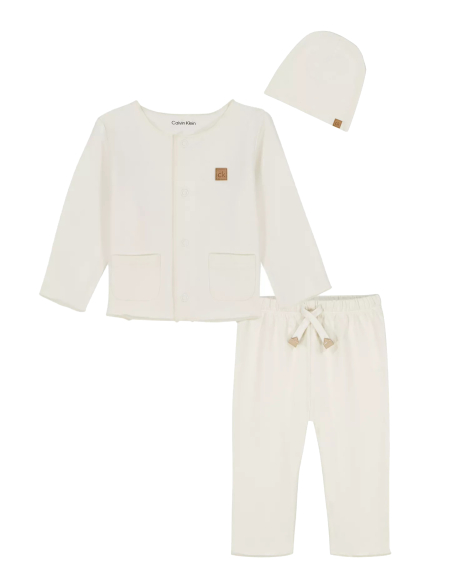 Детский комплект Calvin Klein лонгслив, штаны и шапочка 1159849849 (Молочный 0-3M) на рост 56-61 см