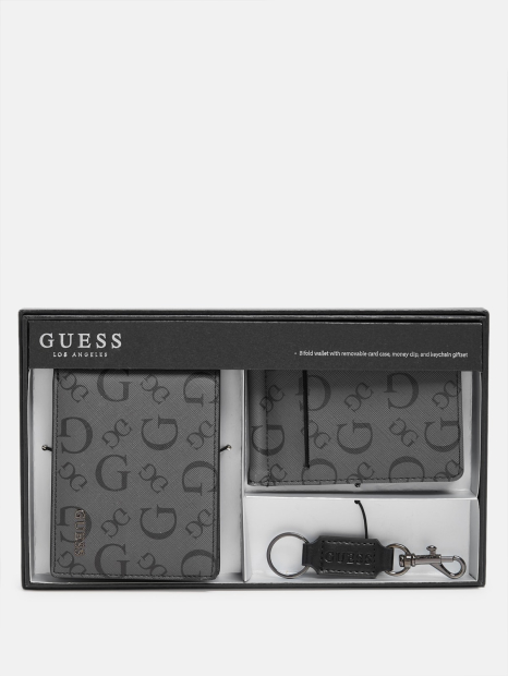 Чоловічий подарунковий набір Guess гаманець, картхолдер та брелок 1159841061 (Сірий One size)