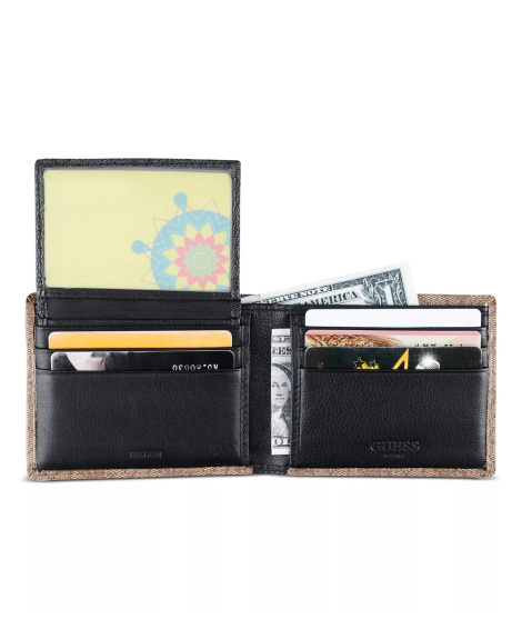 Чоловічий шкіряний гаманець Guess з двома картхолдерами 1159848982 (Бежевий One size)