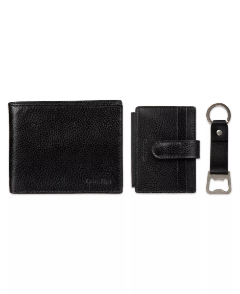 Мужской набор Calvin Klein кошелек, картхолдер и брелок 1161396066 (Черный One size)