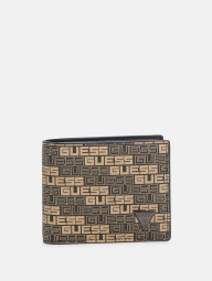 Стильный мужской кошелек Guess с принтом 1159841512 (Черный/Коричневый One size)