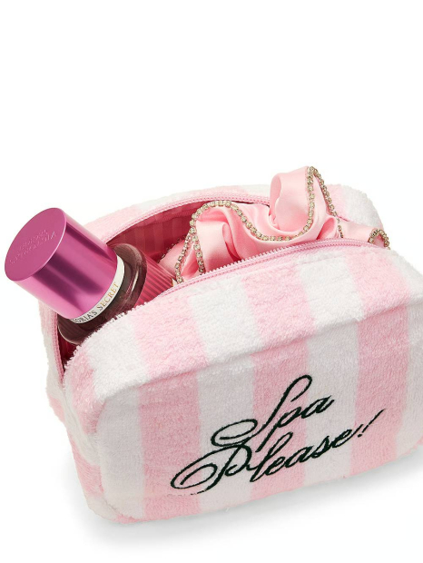 Махровая косметичка Victoria's Secret дорожная в полоску 1159863052 (Бежевый/Розовый One size)
