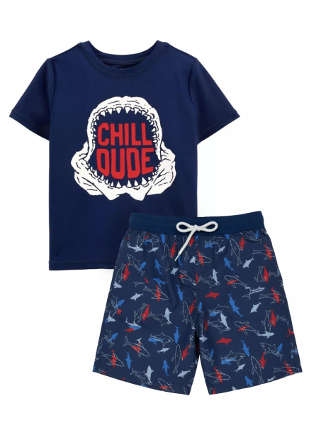 Дитячий костюм для плавання OshKosh футболка та шорти UPF 50+ 1159809855 (Білий/синій, 7)