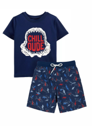 Дитячий костюм для плавання OshKosh футболка та шорти UPF 50+ 1159809855 (Білий/синій, 7)