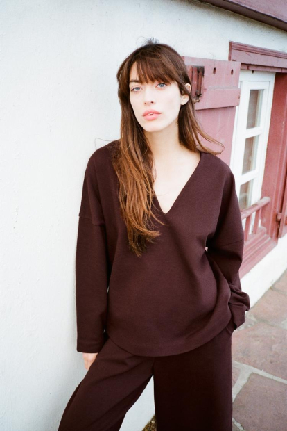 Женский костюм ZARA лонгслив и штаны-бананы 1159842952 (Бордовый S)