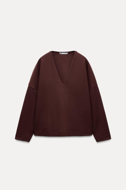 Женский костюм ZARA лонгслив и штаны-бананы 1159842952 (Бордовый S)