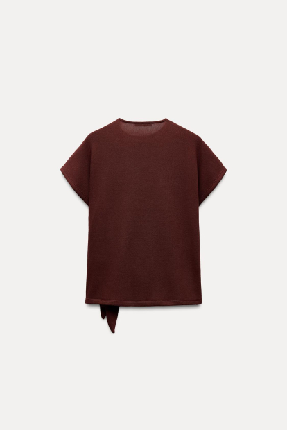 Женский вязаный костюм ZARA футболка и юбка 1159842957 (Бордовый S)