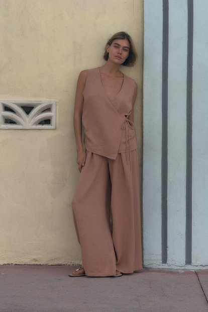 Женский легкий костюм ZARA топ и штаны 1159842963 (Оранжевый XL)