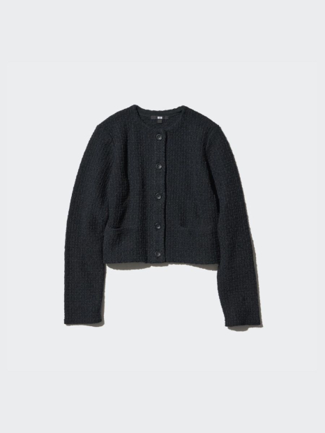 Женский вязаный костюм UNIQLO укороченный кардиган и мини юбка 1159842991 (Черный XXL)