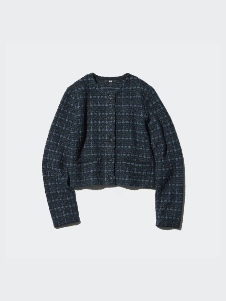 Женский вязаный костюм UNIQLO укороченный кардиган и мини юбка 1159843011 (Синий XS)