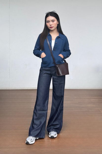 Вязаный женский костюм UNIQLO куртка-рубашка и штаны 1159855549 (Синий XL)