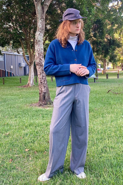 Вязаный женский костюм UNIQLO куртка-рубашка и штаны 1159855549 (Синий XL)