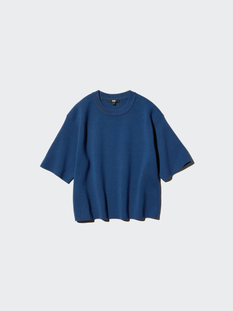 Вязаный женский костюм UNIQLO футболка и штаны 1159855641 (Синий L)