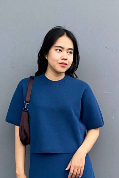 Вязаный женский костюм UNIQLO футболка и штаны 1159855641 (Синий L)