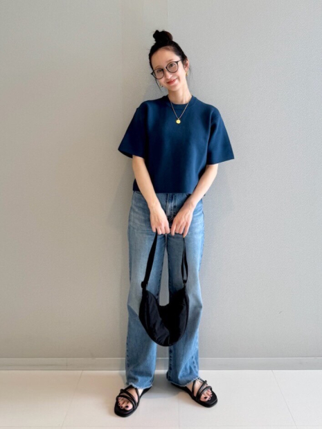 Вязаный женский костюм UNIQLO футболка и штаны 1159855641 (Синий L)