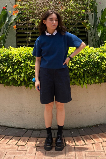 Вязаный женский костюм UNIQLO футболка и штаны 1159855641 (Синий L)