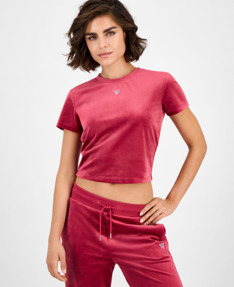 Жіночий велюровий комплект Guess футболка та толстовка 1161675209 (Рожевий XS)