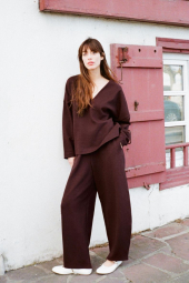 Женский костюм ZARA лонгслив и штаны-бананы 1159842952 (Бордовый S)