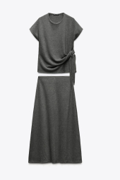 Женский вязаный костюм ZARA футболка и юбка 1159842954 (Серый S)
