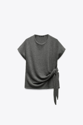 Женский вязаный костюм ZARA футболка и юбка 1159842954 (Серый S)