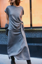 Женский вязаный костюм ZARA футболка и юбка 1159842954 (Серый S)