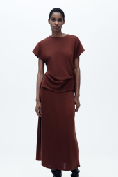 Женский вязаный костюм ZARA футболка и юбка 1159842957 (Бордовый S)