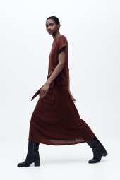 Женский вязаный костюм ZARA футболка и юбка 1159842957 (Бордовый S)
