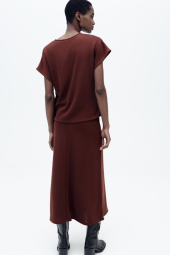 Женский вязаный костюм ZARA футболка и юбка 1159842957 (Бордовый S)