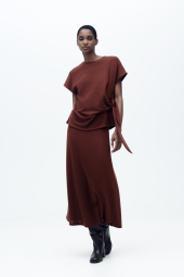 Женский вязаный костюм ZARA футболка и юбка 1159842957 (Бордовый S)